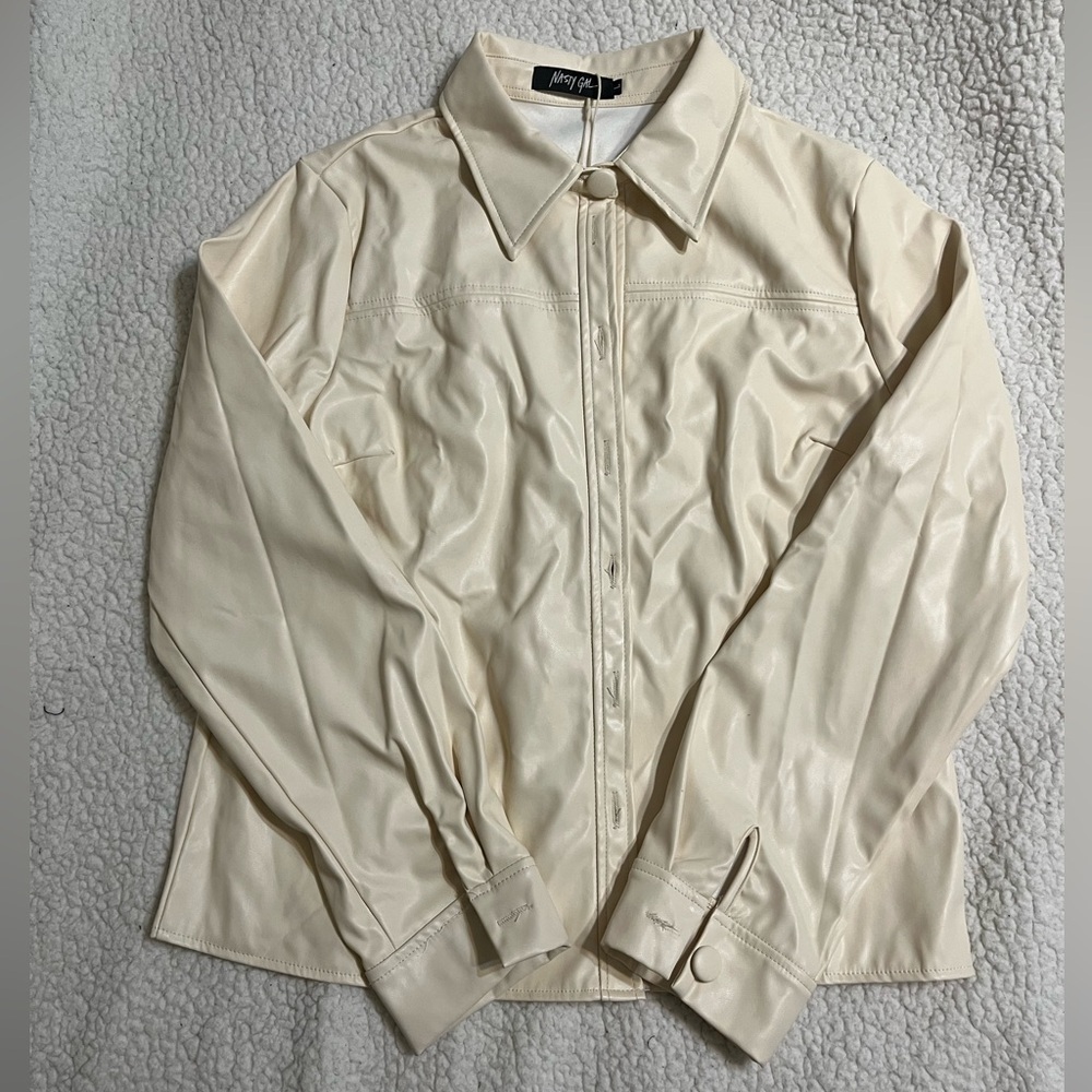 Nasty Gal Off-White Faux Leather Shirt